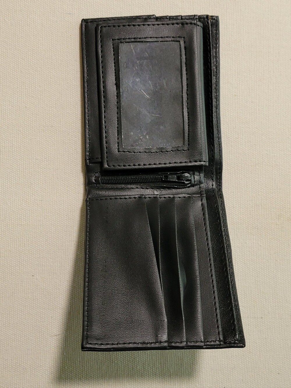 Black Faux Leather Bifold Wallet with ID Window